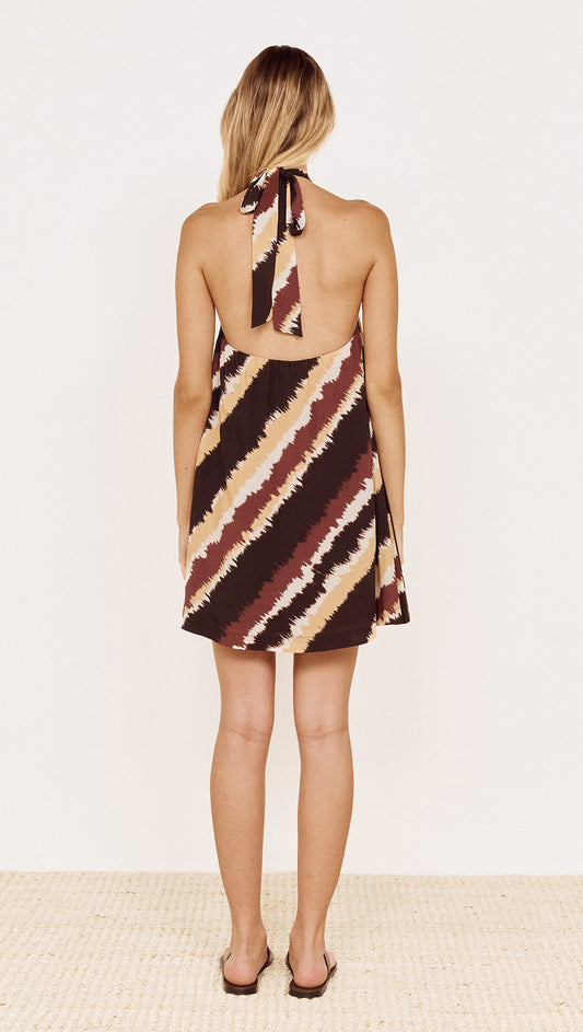 Halter Mini Dress in Abstract Stripe