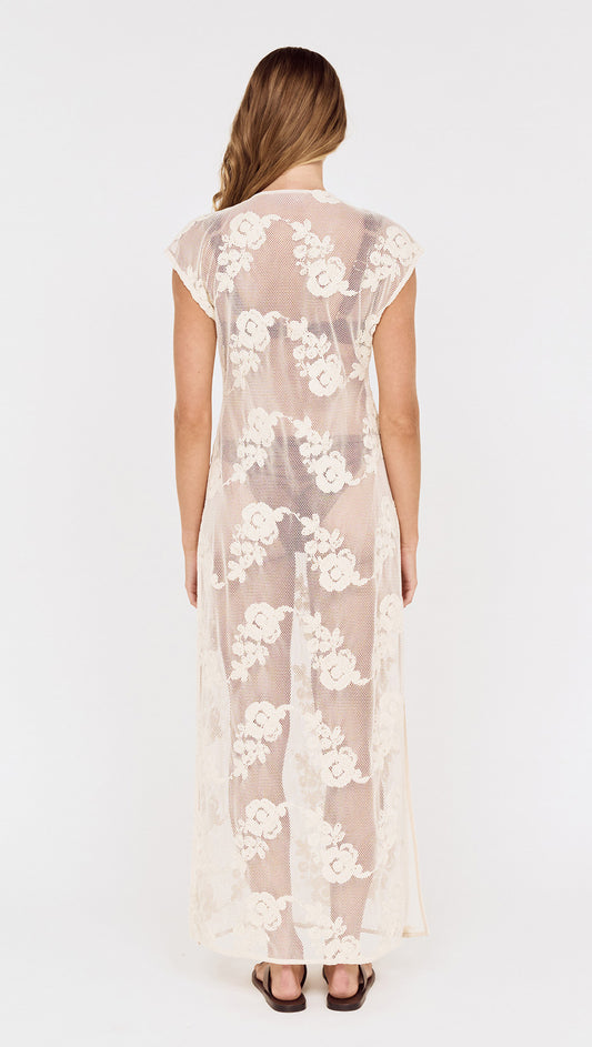 Embroidered Net Maxi Dress with Shell Detail