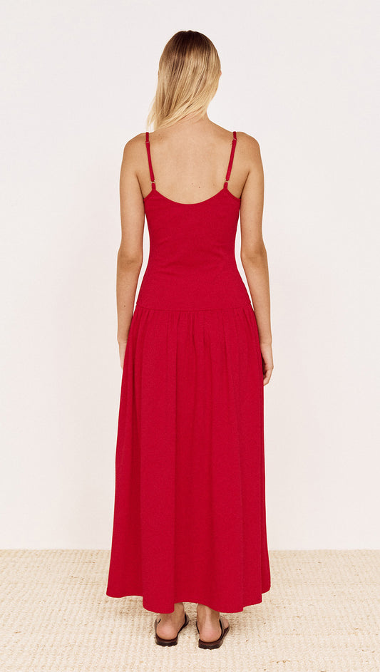 Cotton Jersey Tie Front Midi Dress in Red