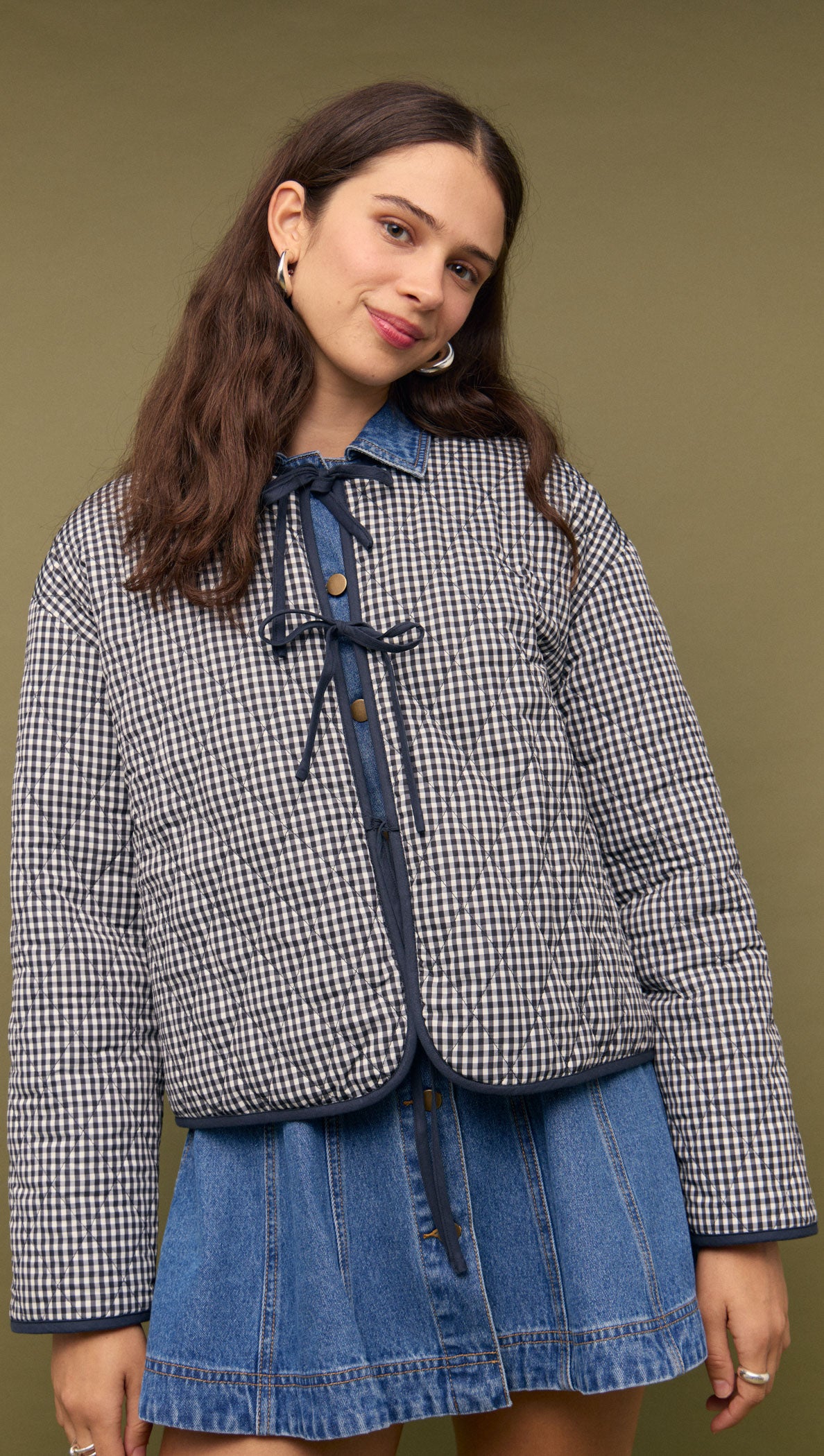 Blue Tie Front Reversible Quilted Jacket