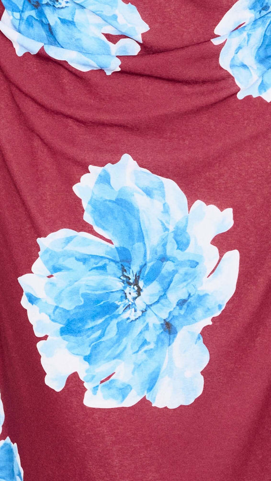 Blue Floral Print Sleeveless Mesh Midi Dress