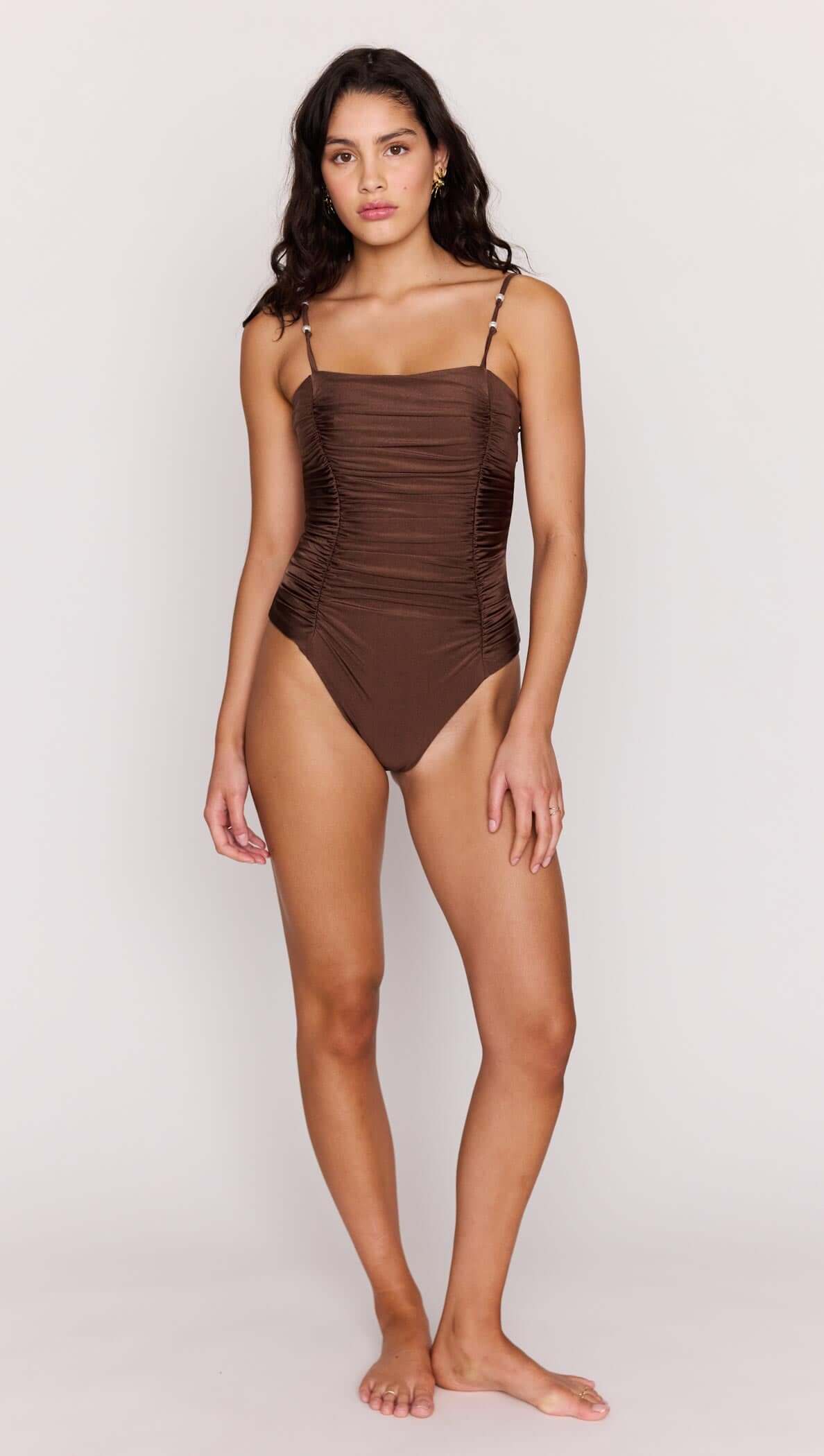 Chocolate Brown Ruched One-Piece Swimsuit