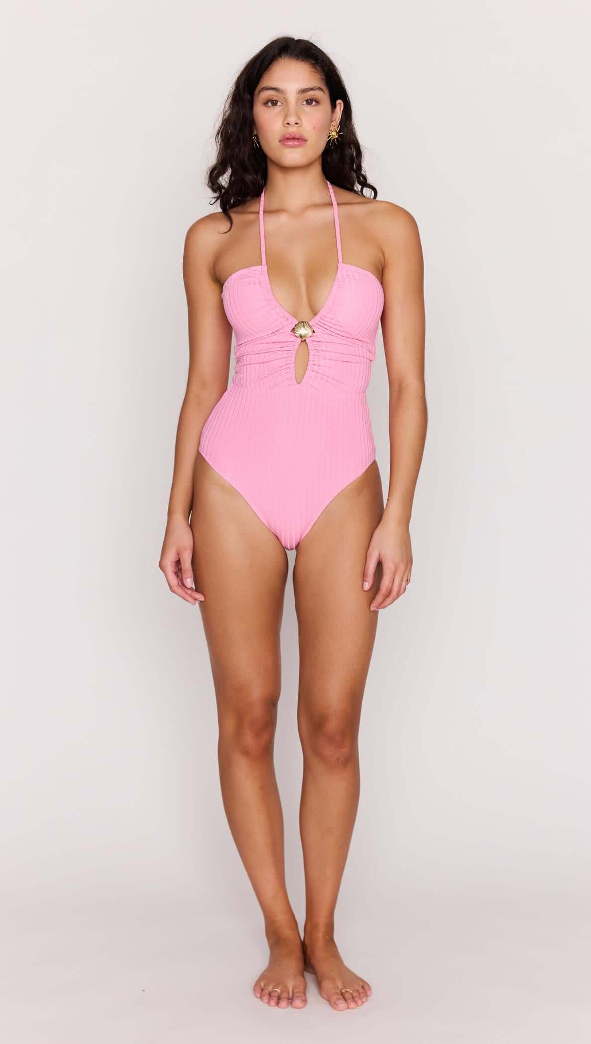 Pink Keyhole One-Piece Swimsuit with Shell Detail
