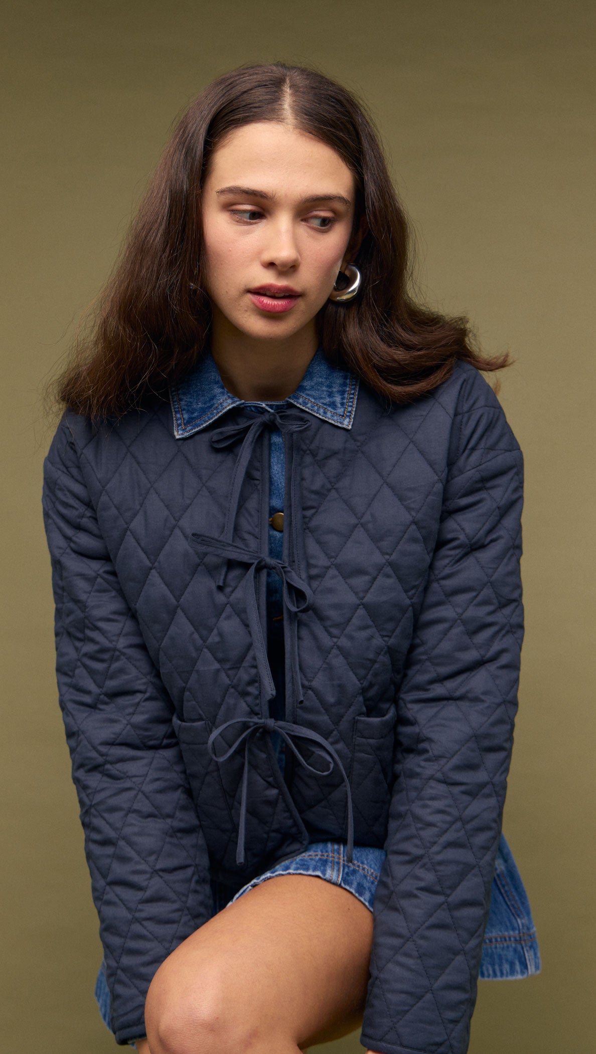 Blue Tie Front Reversible Quilted Jacket
