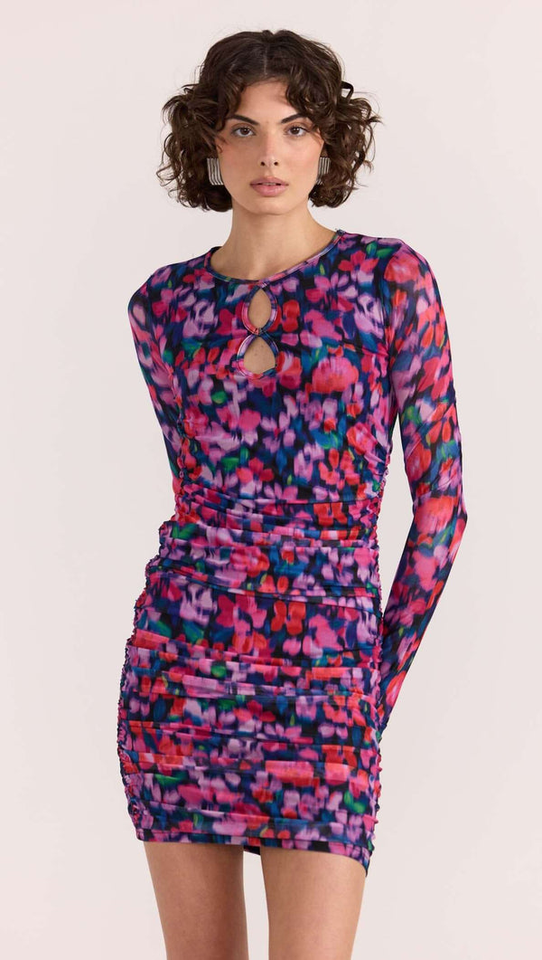 Carola Mesh Ruch Plunge Mini Dress main image 0
