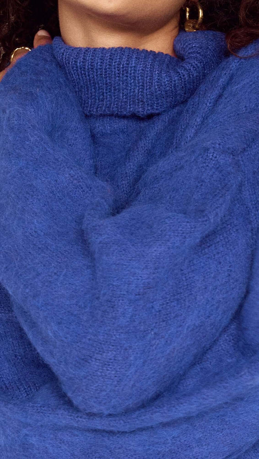 Blue Oversized Roll Neck Jumper