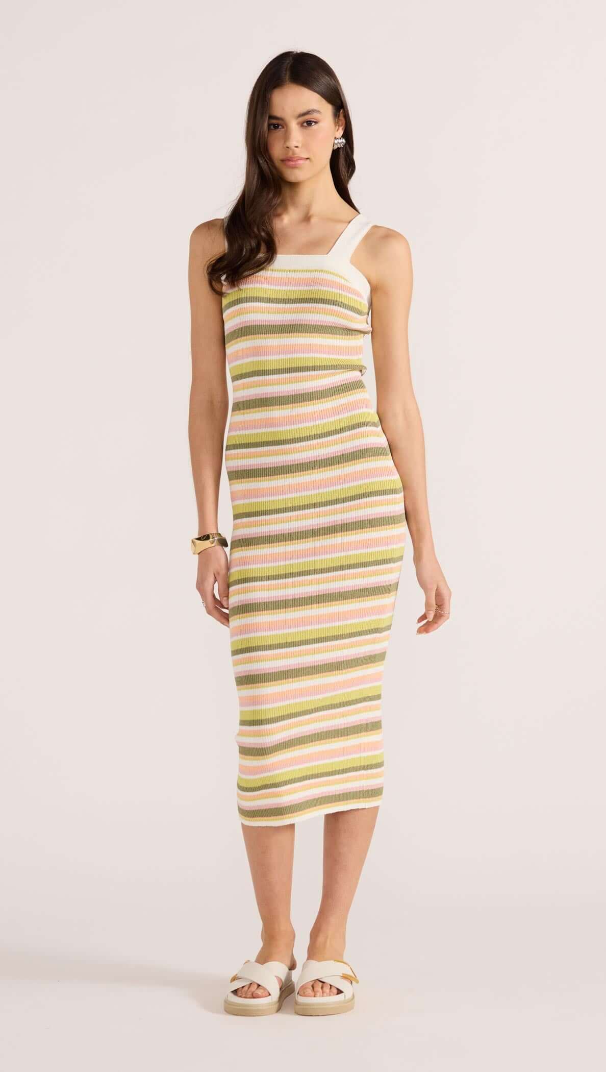 AMELIA KNIT STRIPE MIDI DRESS-DRESSES - CASUAL-MINKPINK