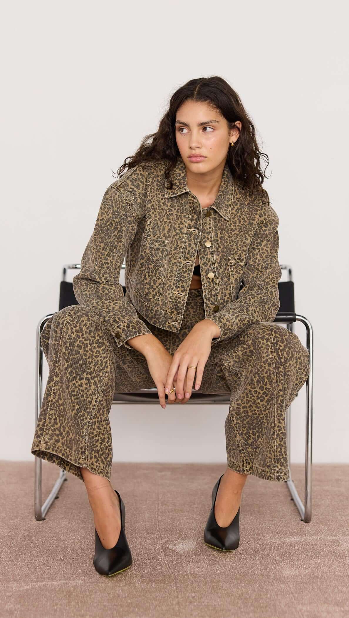 Anouk Jeans - Cheetah animal print jeans, high waist, straight/wide Leg
