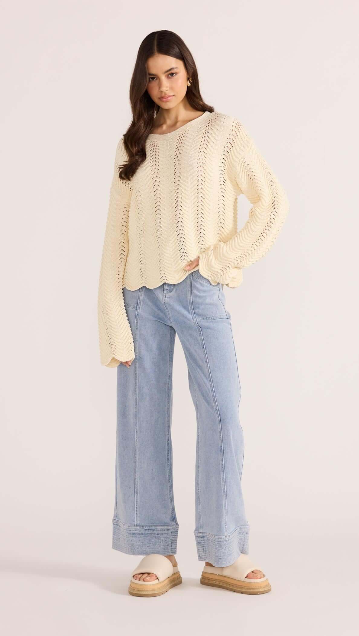 Brooke Crochet Wave Sweater-TOPS - LONG SLEEVE-MINKPINK