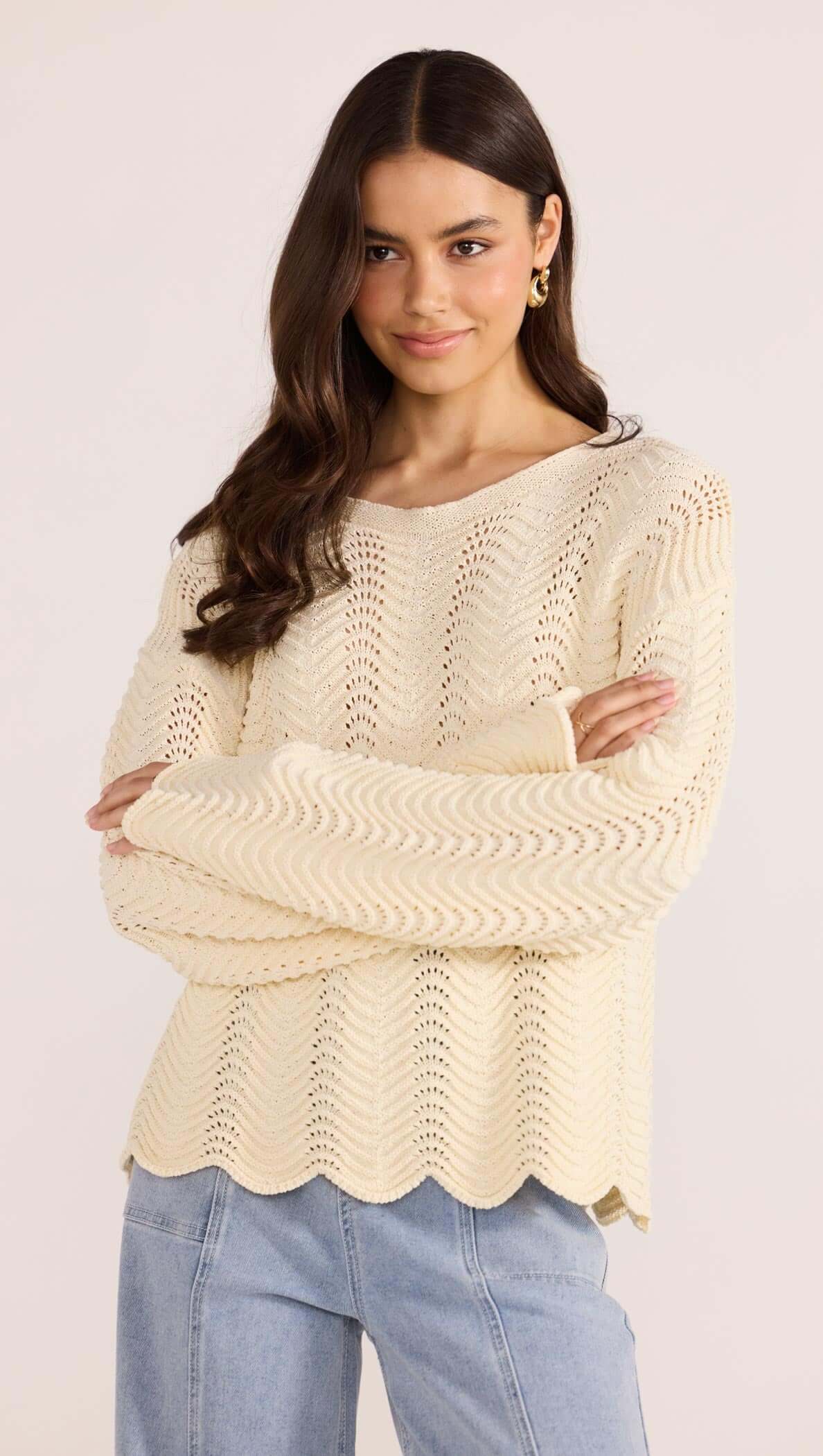 Brooke Crochet Wave Sweater-TOPS - LONG SLEEVE-MINKPINK