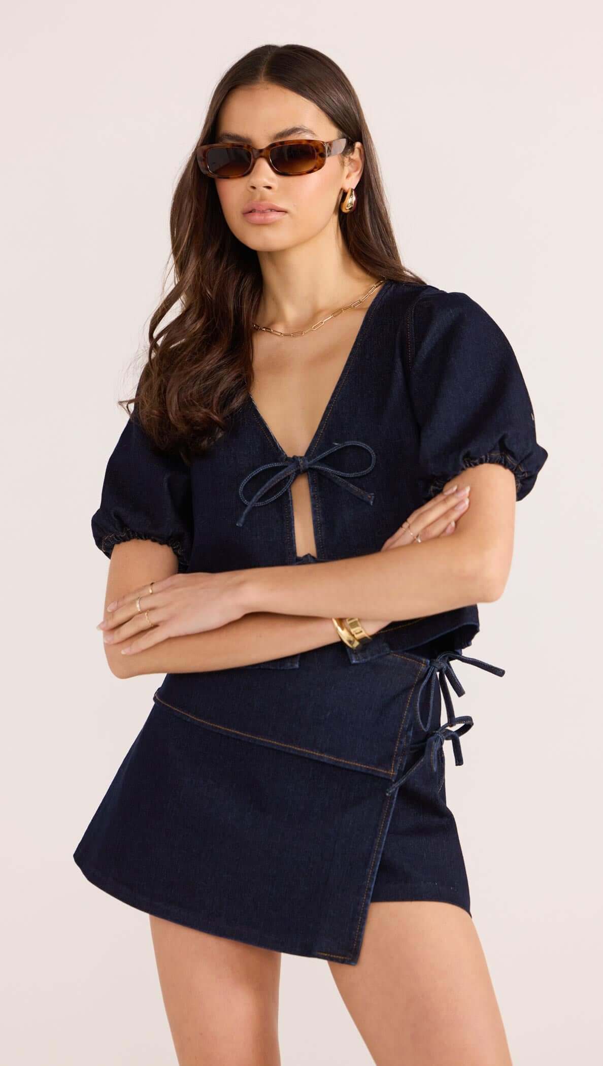 Camilla Denim Tie Wrap Skort-SKIRTS - MINI-MINKPINK