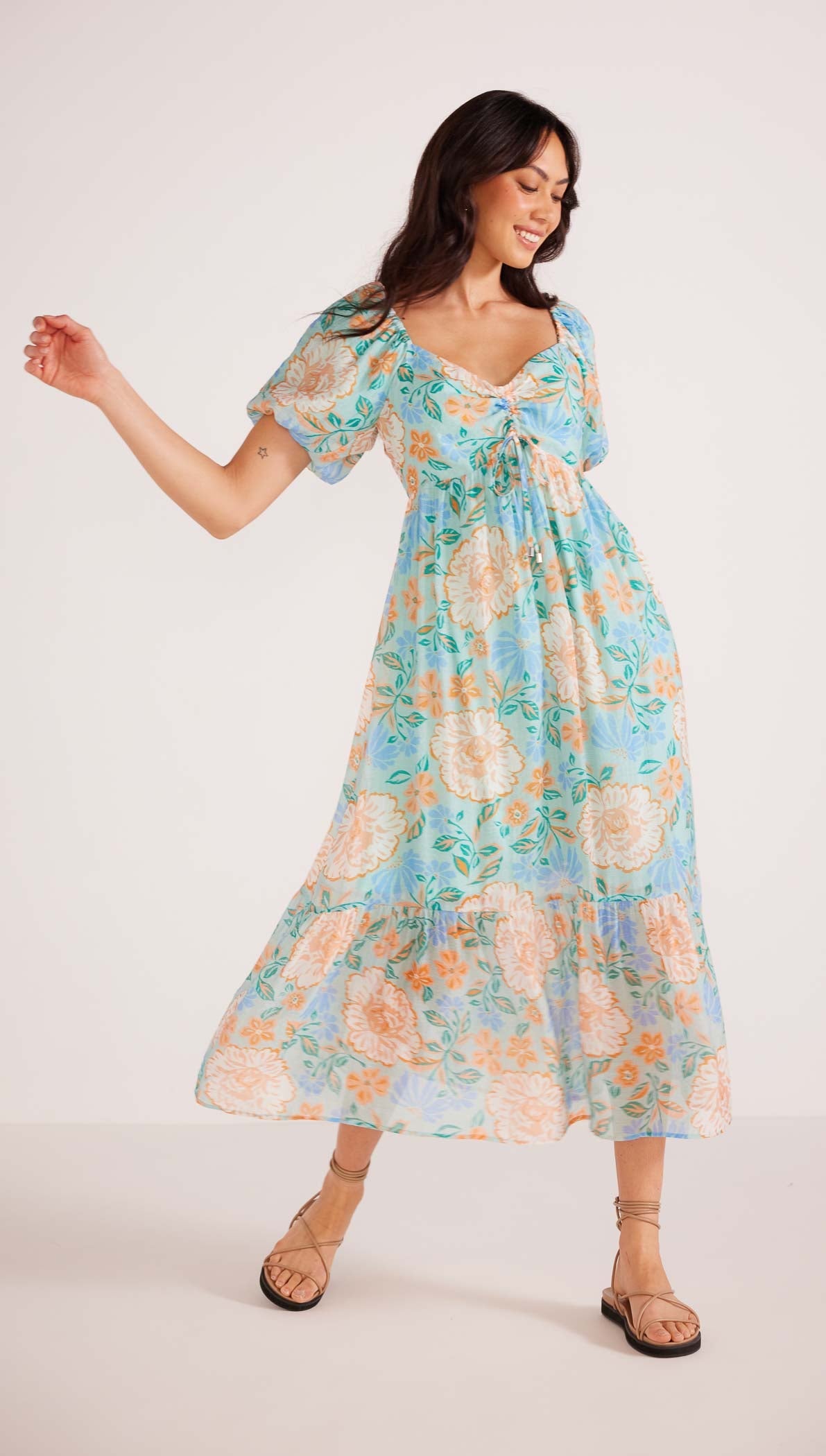 Evelyn Puff Sleeve Midi Dress-MINKPINK
