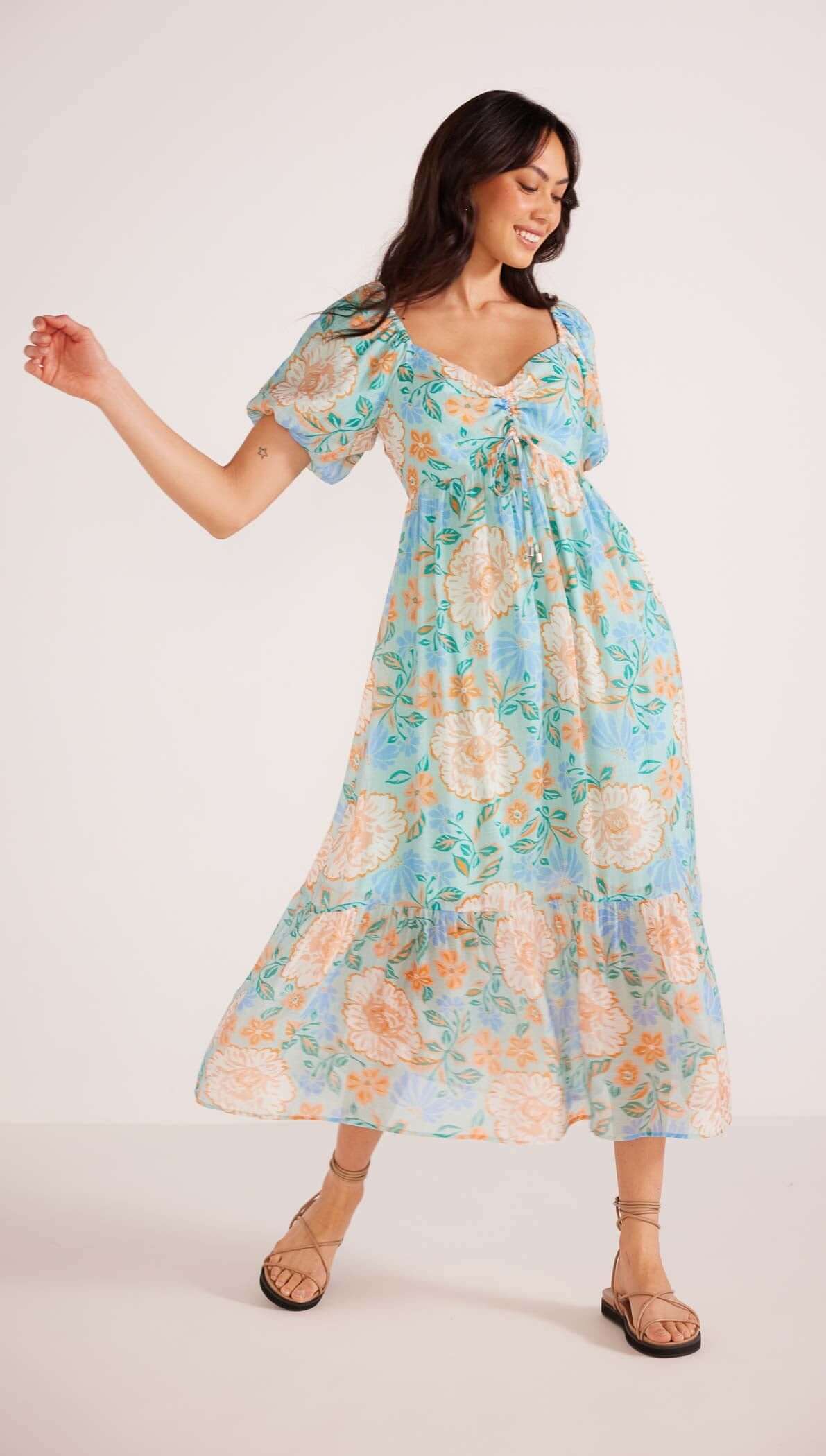 Evelyn Puff Sleeve Midi Dress-MINKPINK