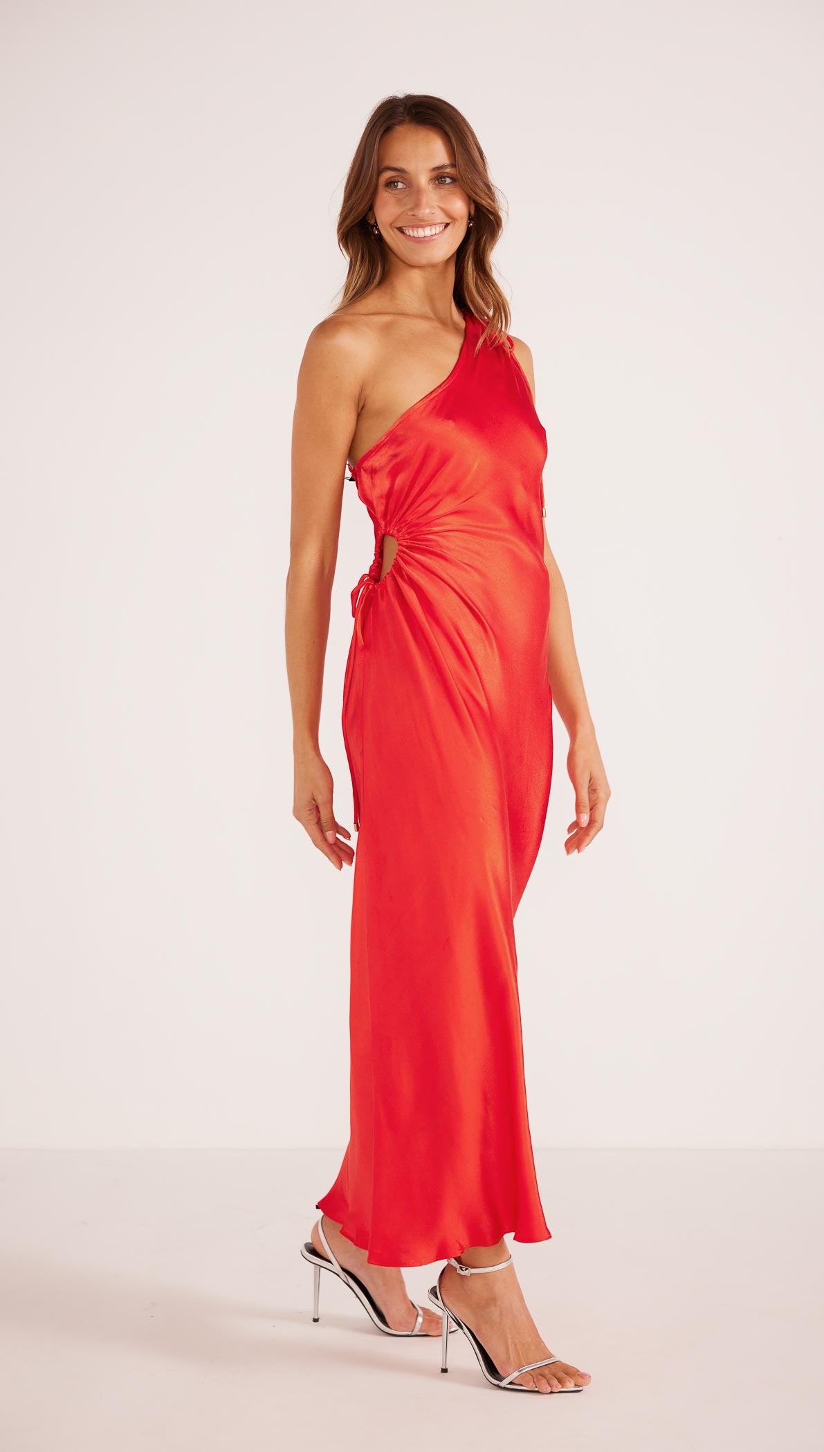 Gaia Cut Out One Shoulder Dress Red - Final Sale