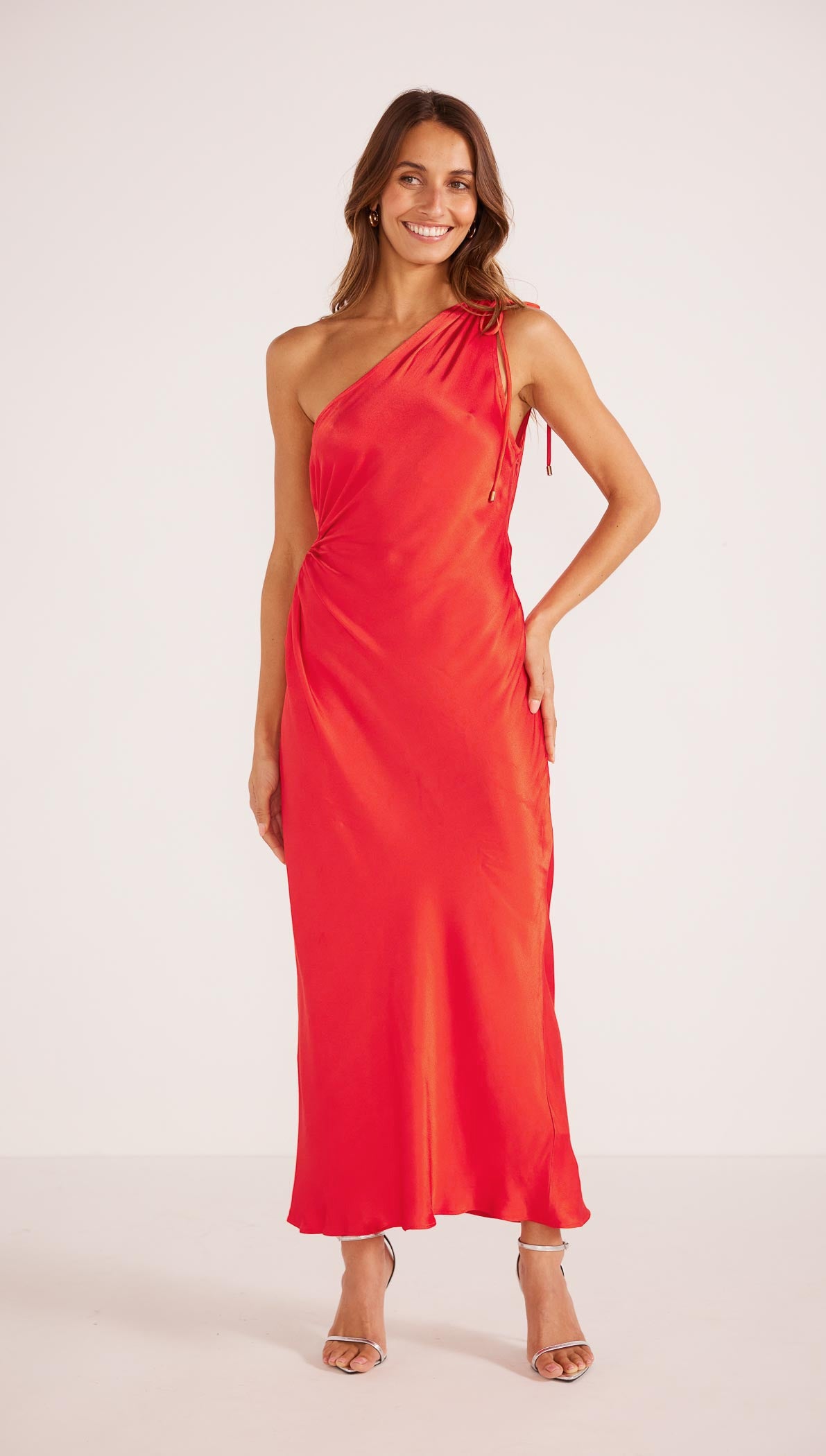 Gaia Cut Out One Shoulder Dress Red - Final Sale