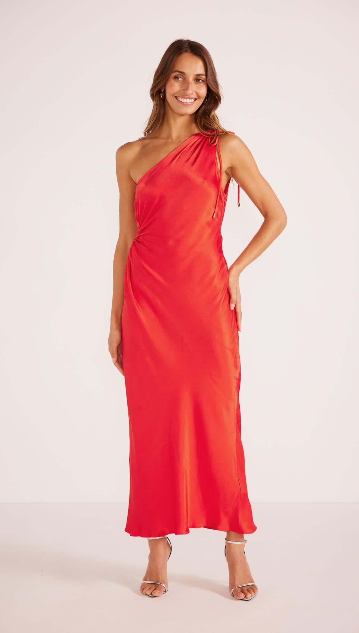 Gaia Cut Out One Shoulder Dress Red - Final Sale