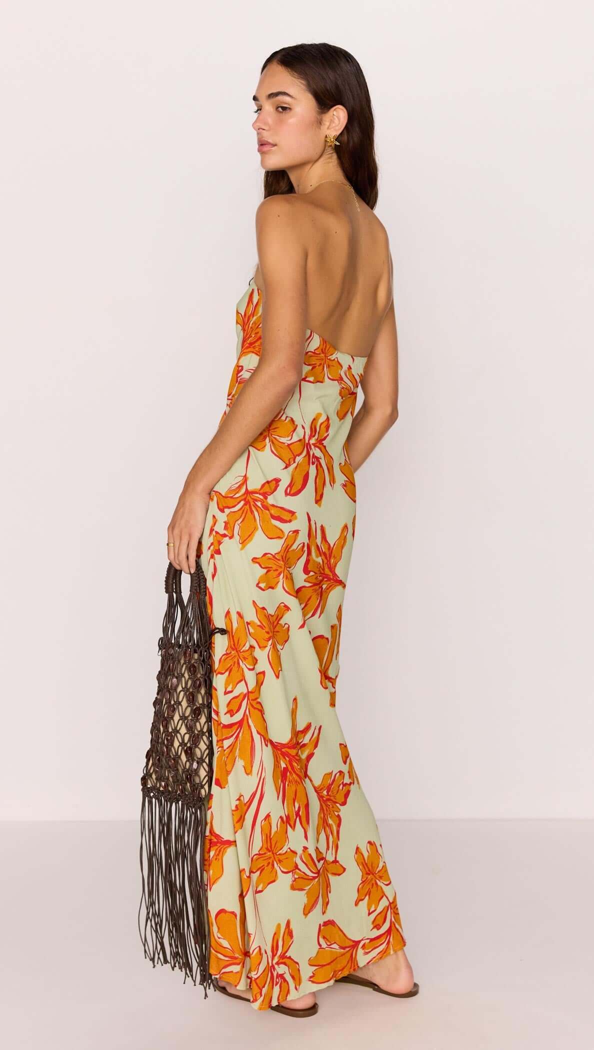 Estelle Green & Orange Floral Strapless Maxi Dress