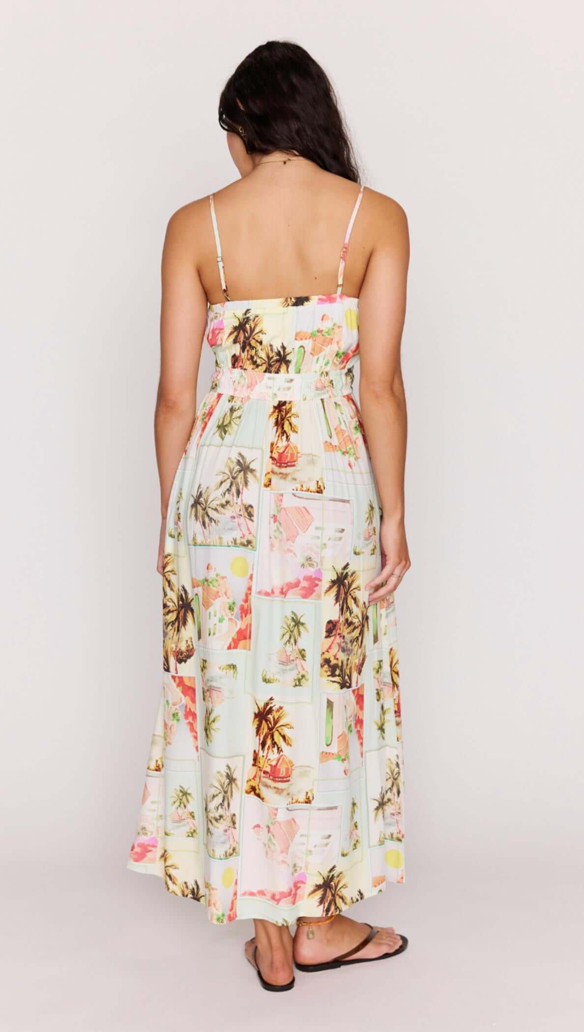 Vintage Postcard Print Midi Sundress