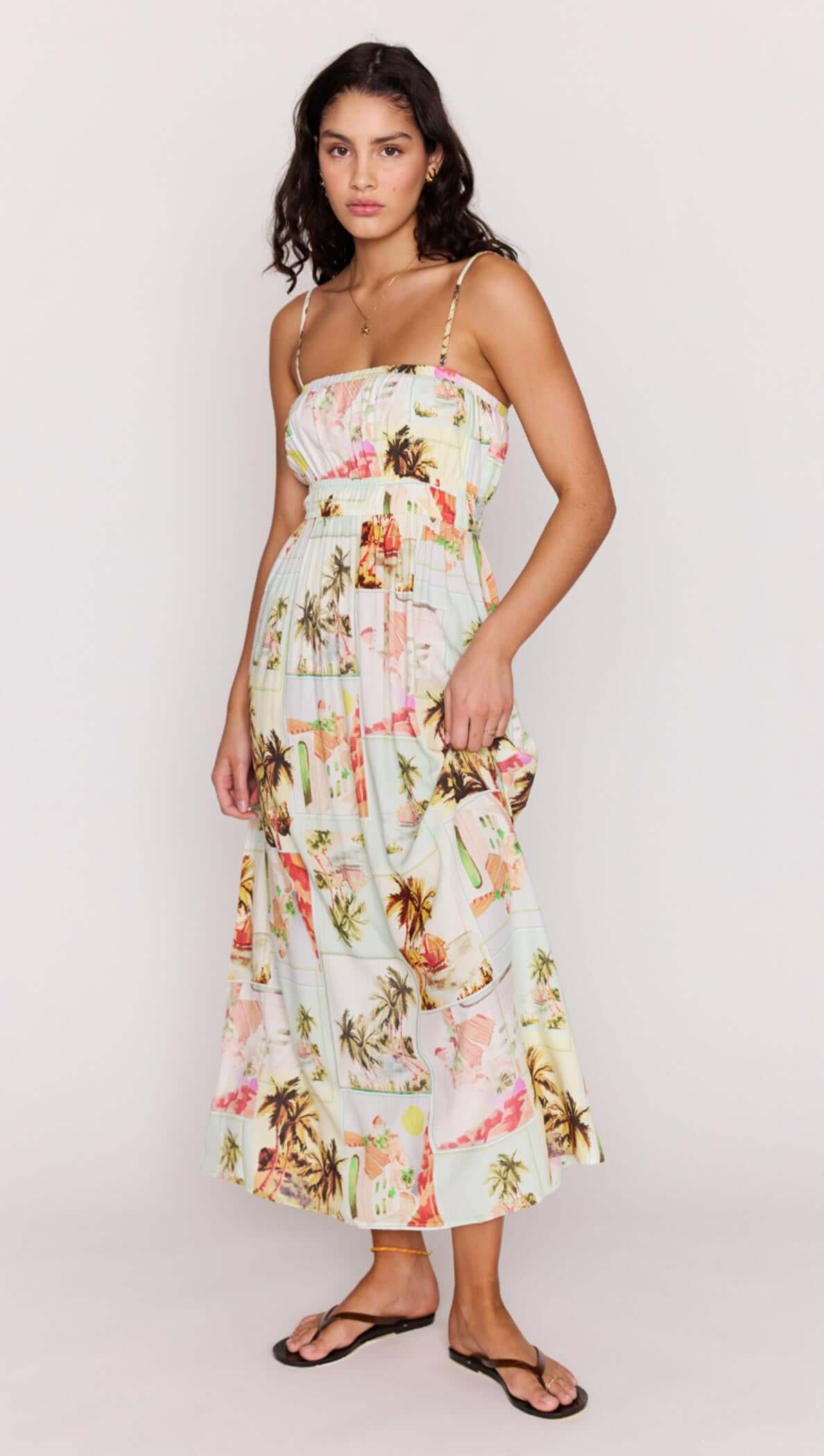 Vintage Postcard Print Midi Sundress