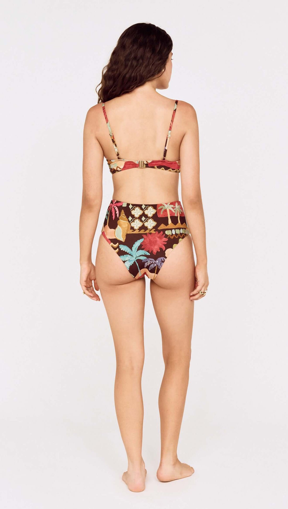 Vintage Coastal Print High Waisted Bikini Bottom