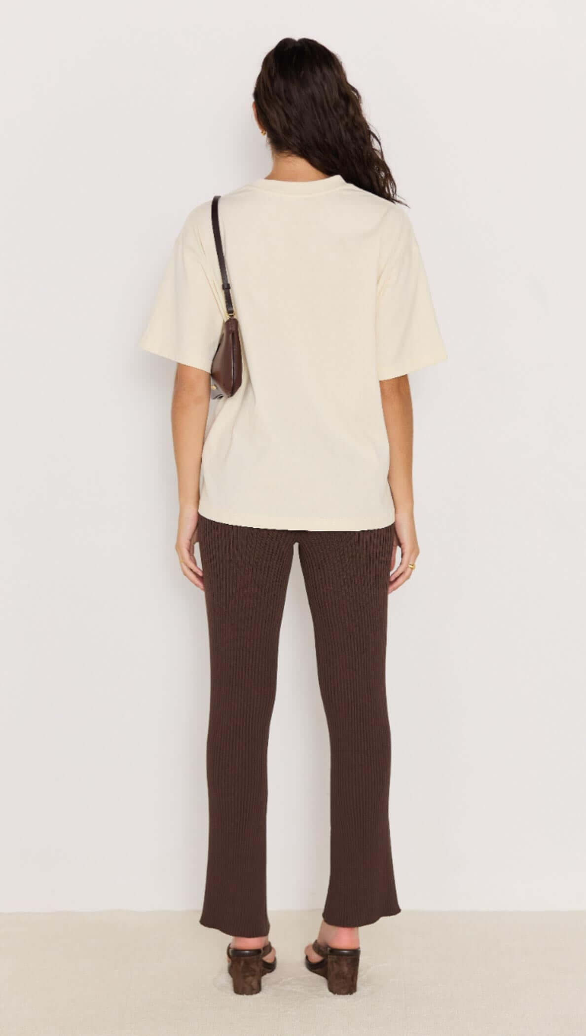 Keani knit pants - brown knit pants, elasticated, slim fit with kick flare. part of matching set.