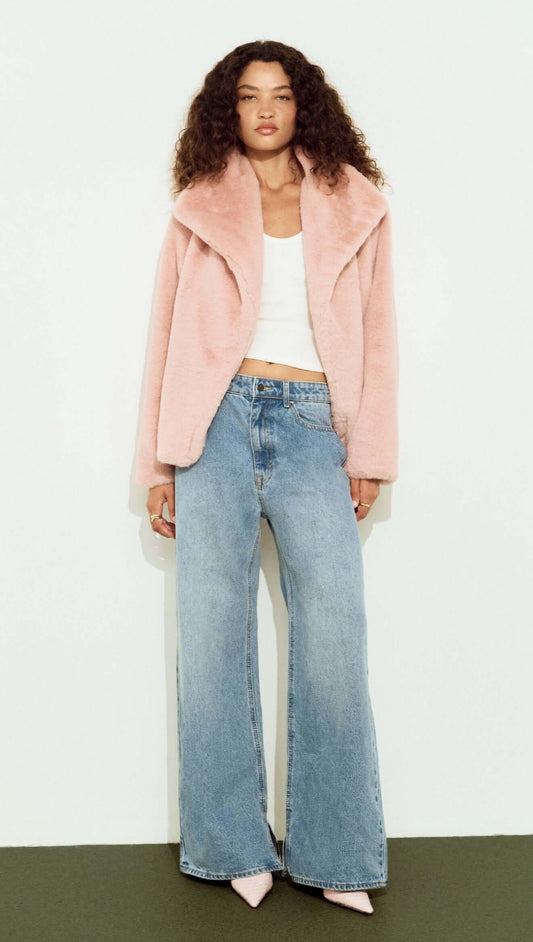 Dusty Pink Faux Fur Coat