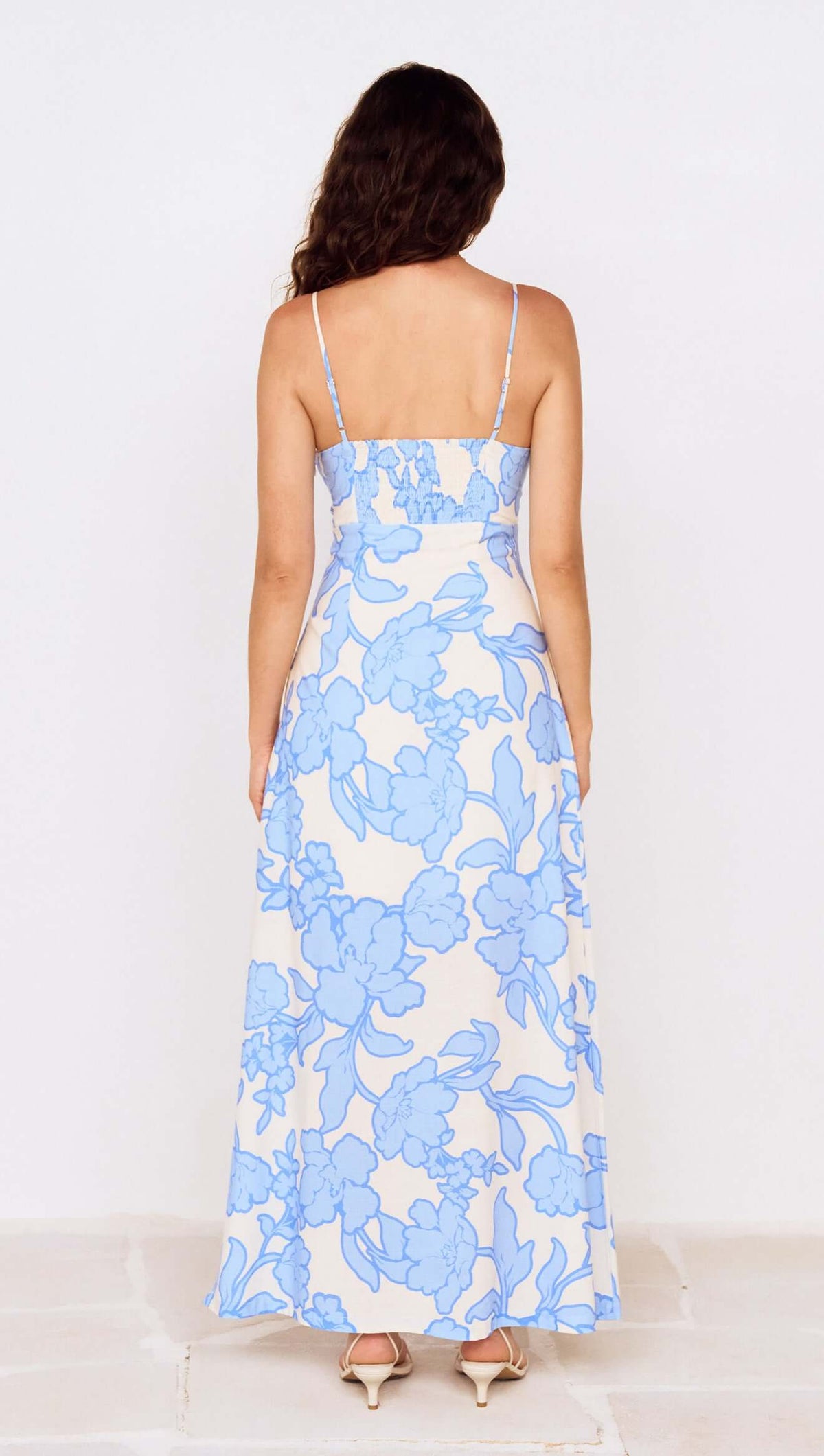 Blue Floral Twist Front Maxi Dress with Side Split