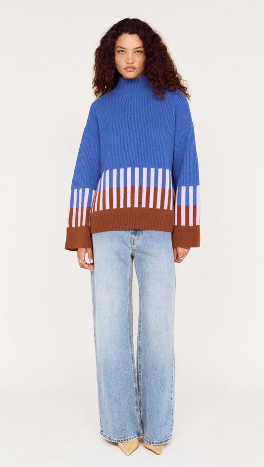 Cobalt Blue Intarsia Detail Jumper featuring a playful design with bold colors and relaxed fit, perfect for stylish knitwear.
