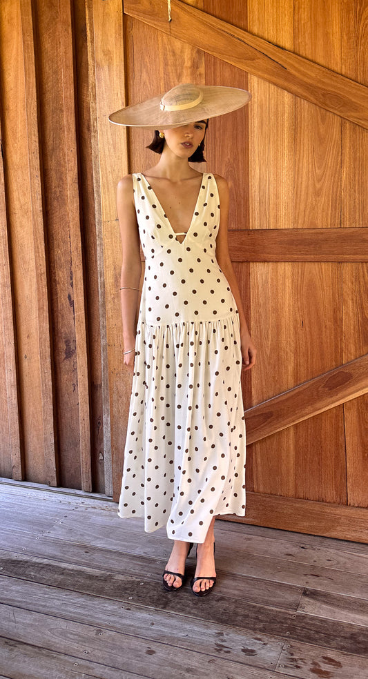 Drop Waist Midi Dress in Chocolate Spot