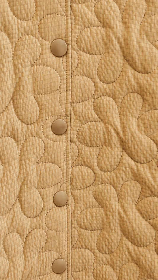 Beige Floral Quilted Puffer Jacket