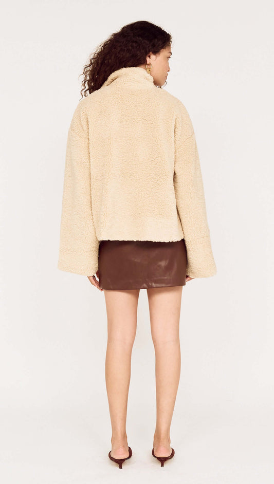 Beige Teddy Jacket with High Collar