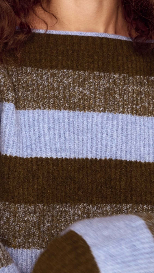 Blue Stripe Soft Boat Neck Jumper