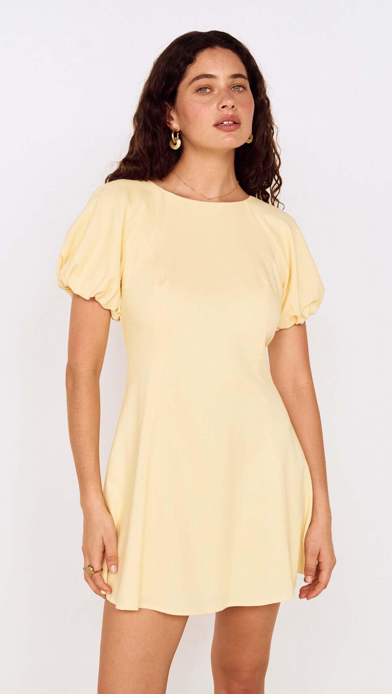 Butter Yellow Puff Sleeve Mini Dress
