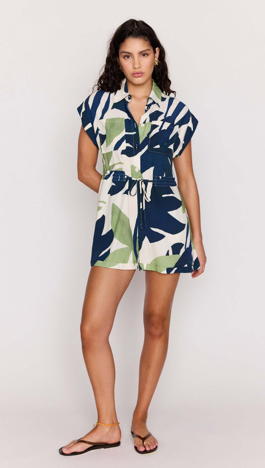Leaf Print ECOVERO Playsuit featuring a relaxed silhouette and botanical print, perfect for summer.