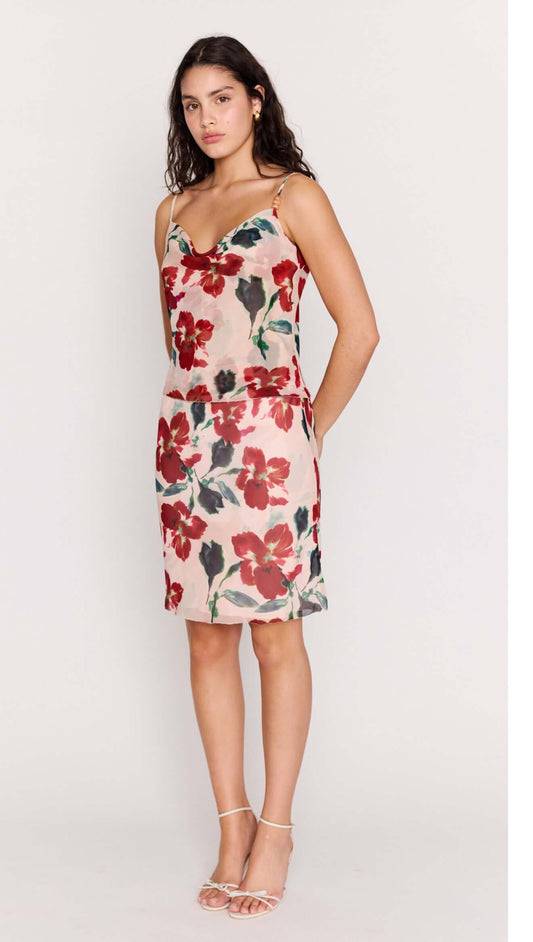 Pink Floral Cowl Neck Cami Top featuring a soft floral pattern with adjustable straps and a flattering silhouette.