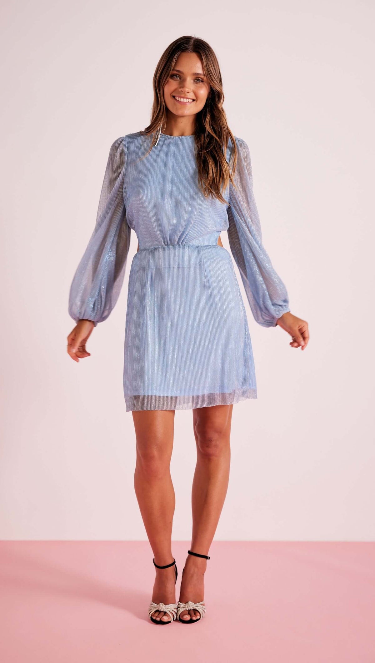 Astrid Plisse Tie Back Mini Dress Blue - Final Sale