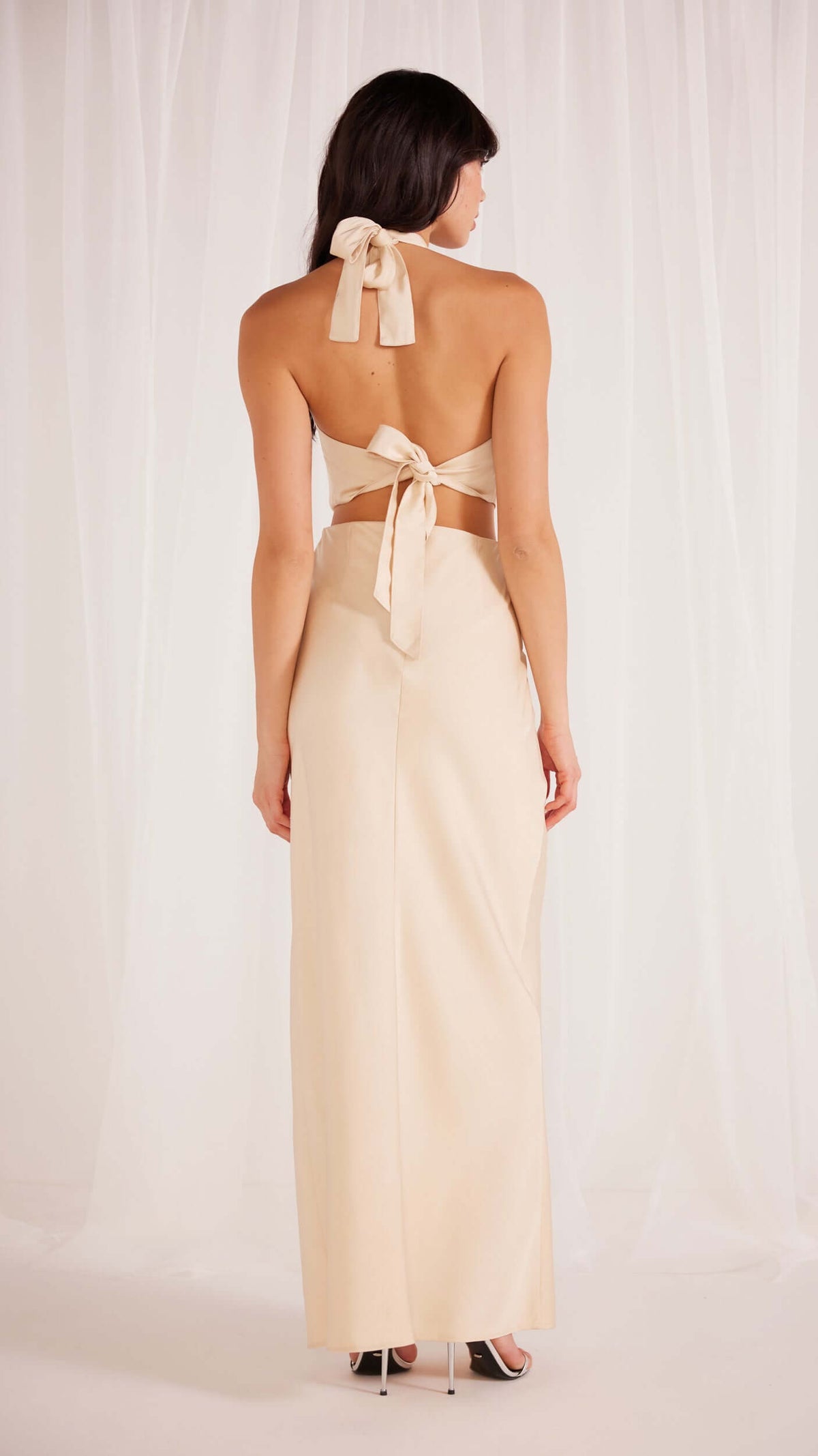 MG23X2466-219-FINLAY SATIN HALTER NECK GOWN CHAMPAGNE-MINKPINK