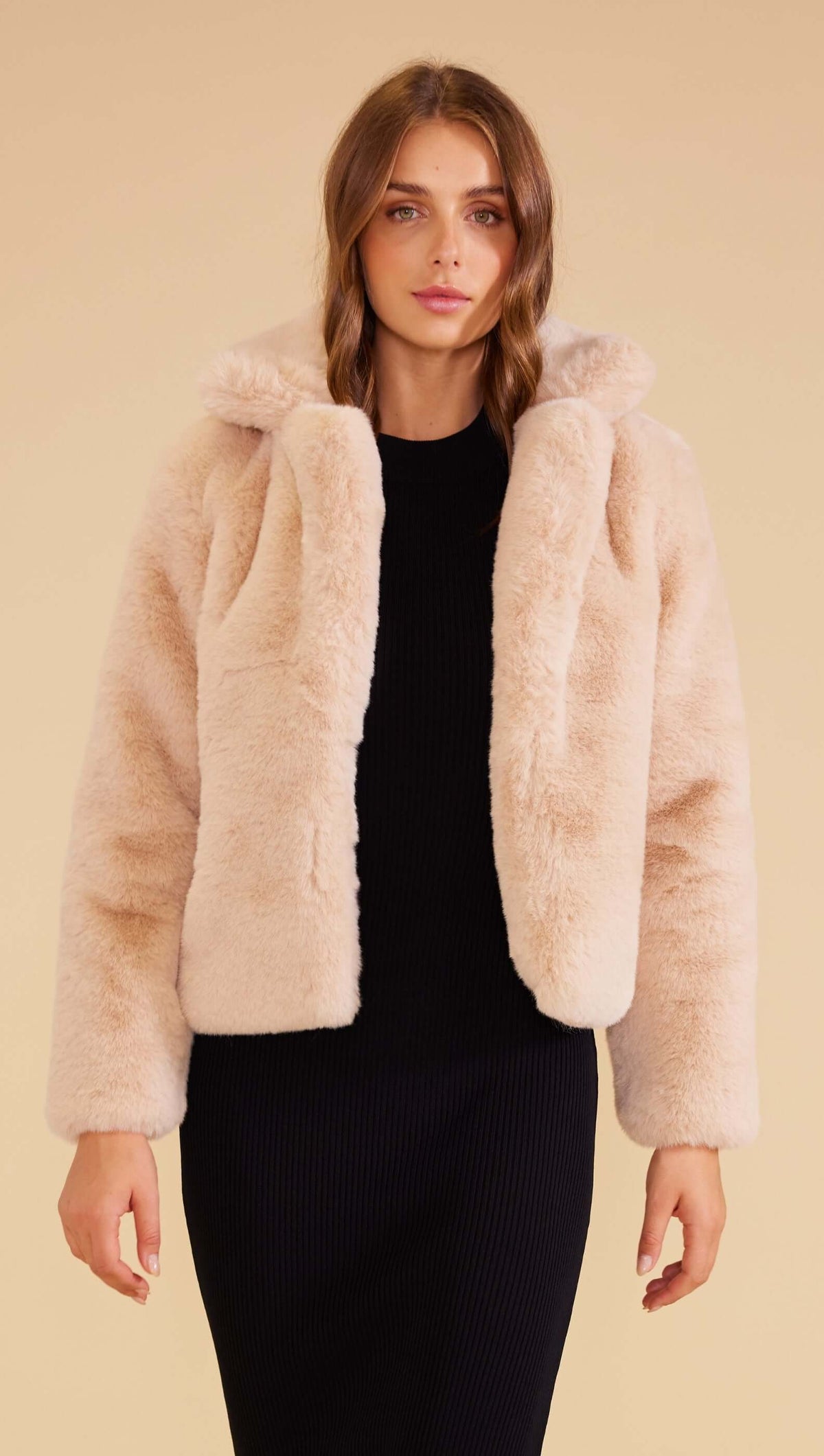 Naomi Faux Fur Jacket Oatmeal - Final Sale