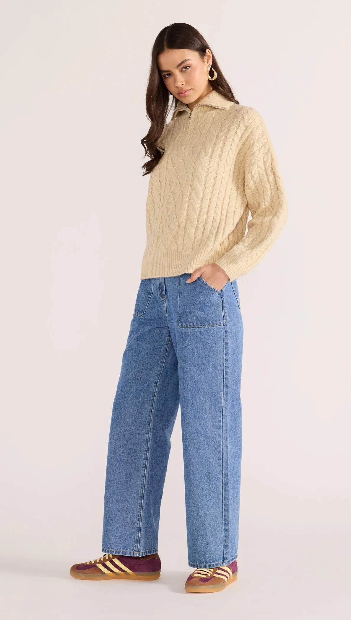 Varsity Cable Knit Sweater-KNITWEAR - JUMPERS-MINKPINK