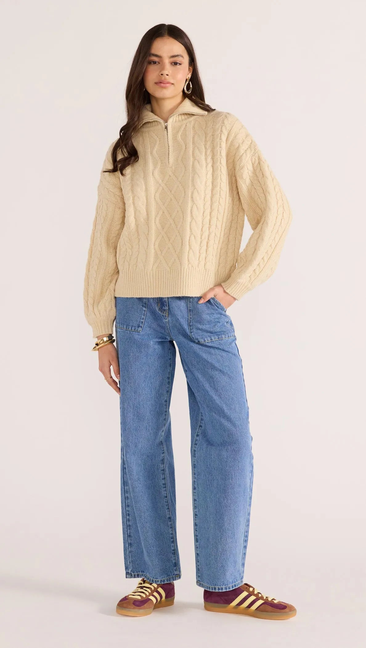 Varsity Cable Knit Sweater-KNITWEAR - JUMPERS-MINKPINK