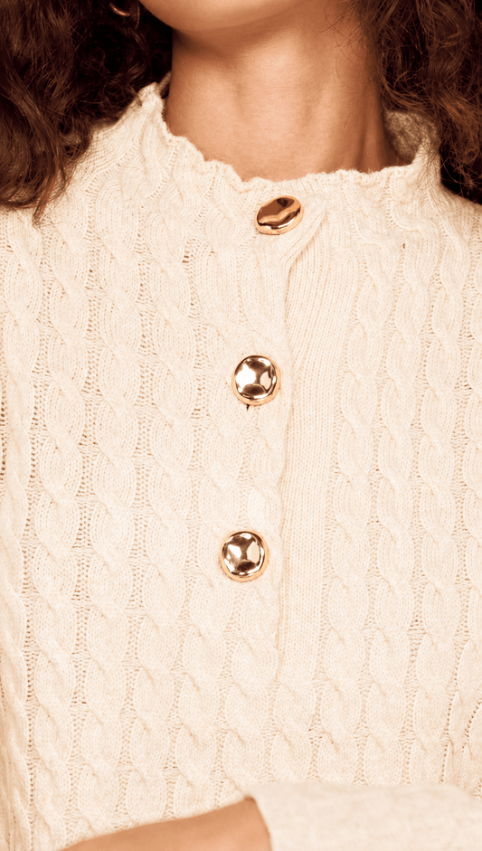 Fine Cable Knit Top with Gold Detail