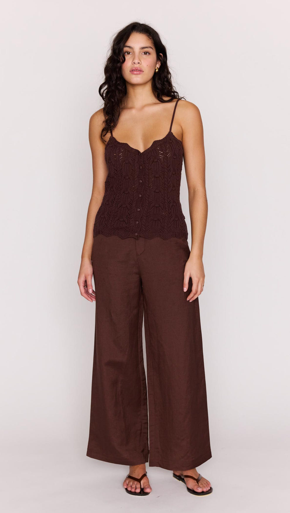Chocolate Brown Pointelle Knit Cami
