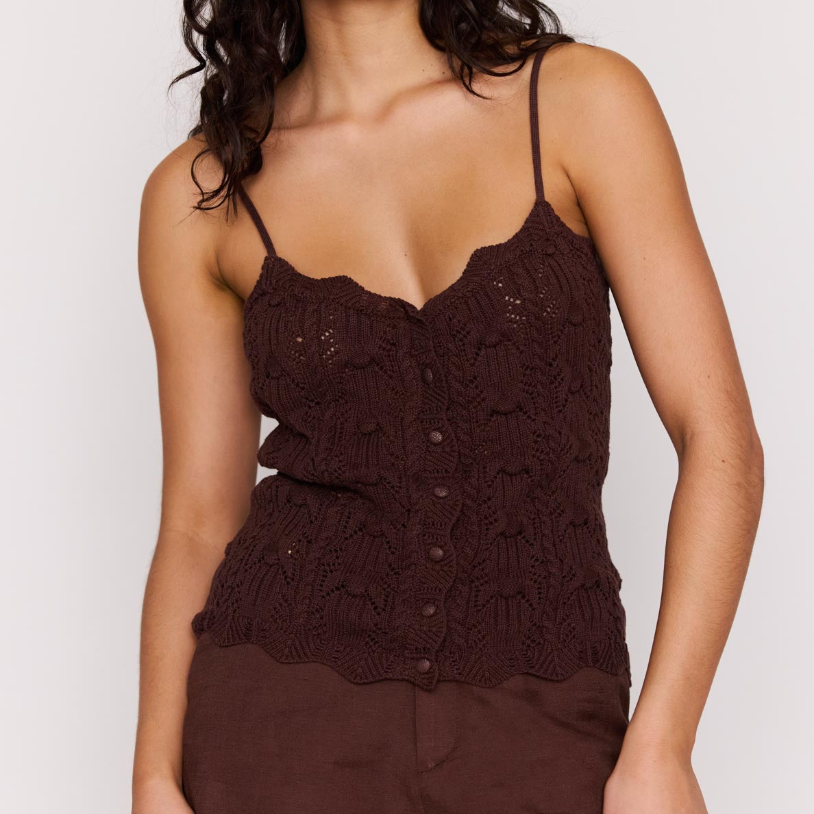 Chocolate Brown Pointelle Knit Cami