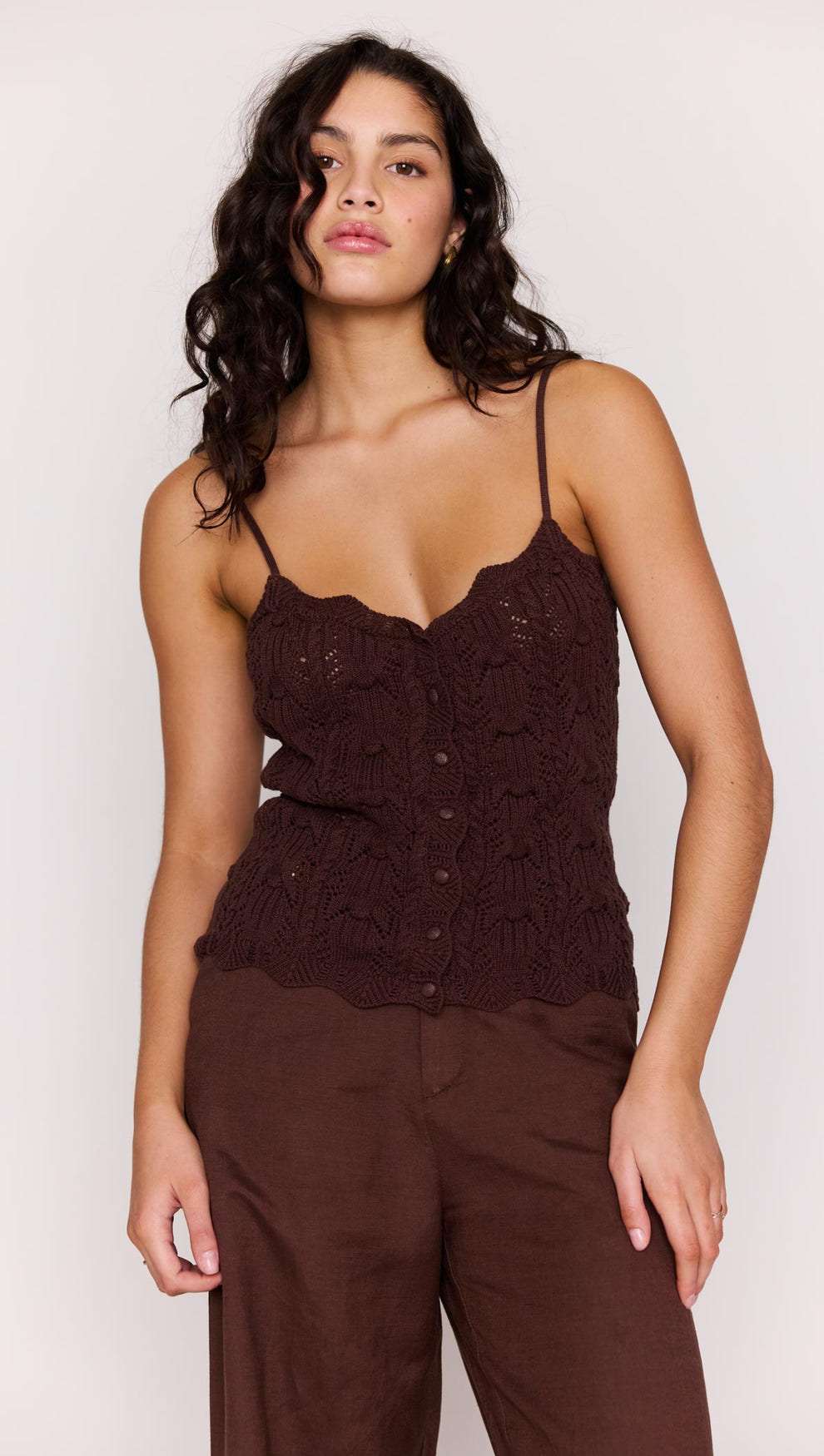Chocolate Brown Pointelle Knit Cami