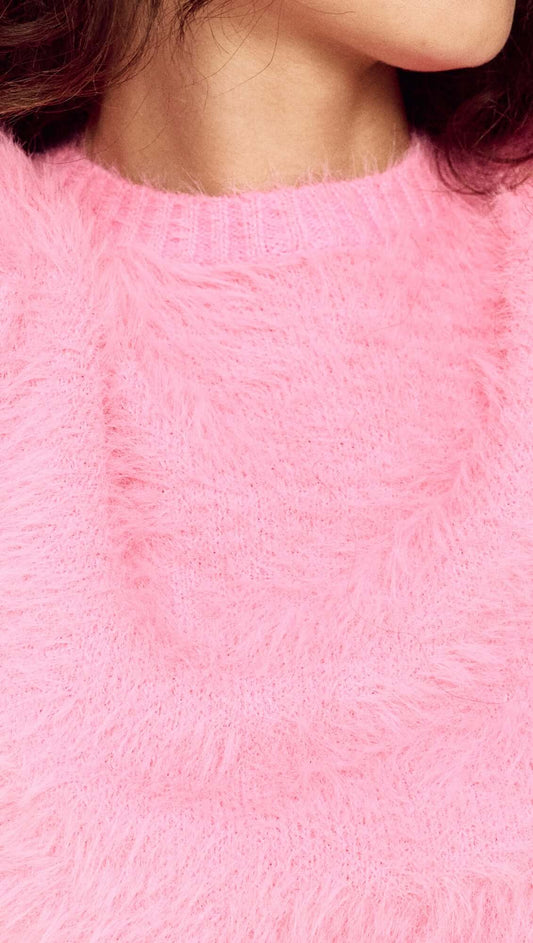 Clio Cropped Fuchsia Pink Fluffy Jumper
