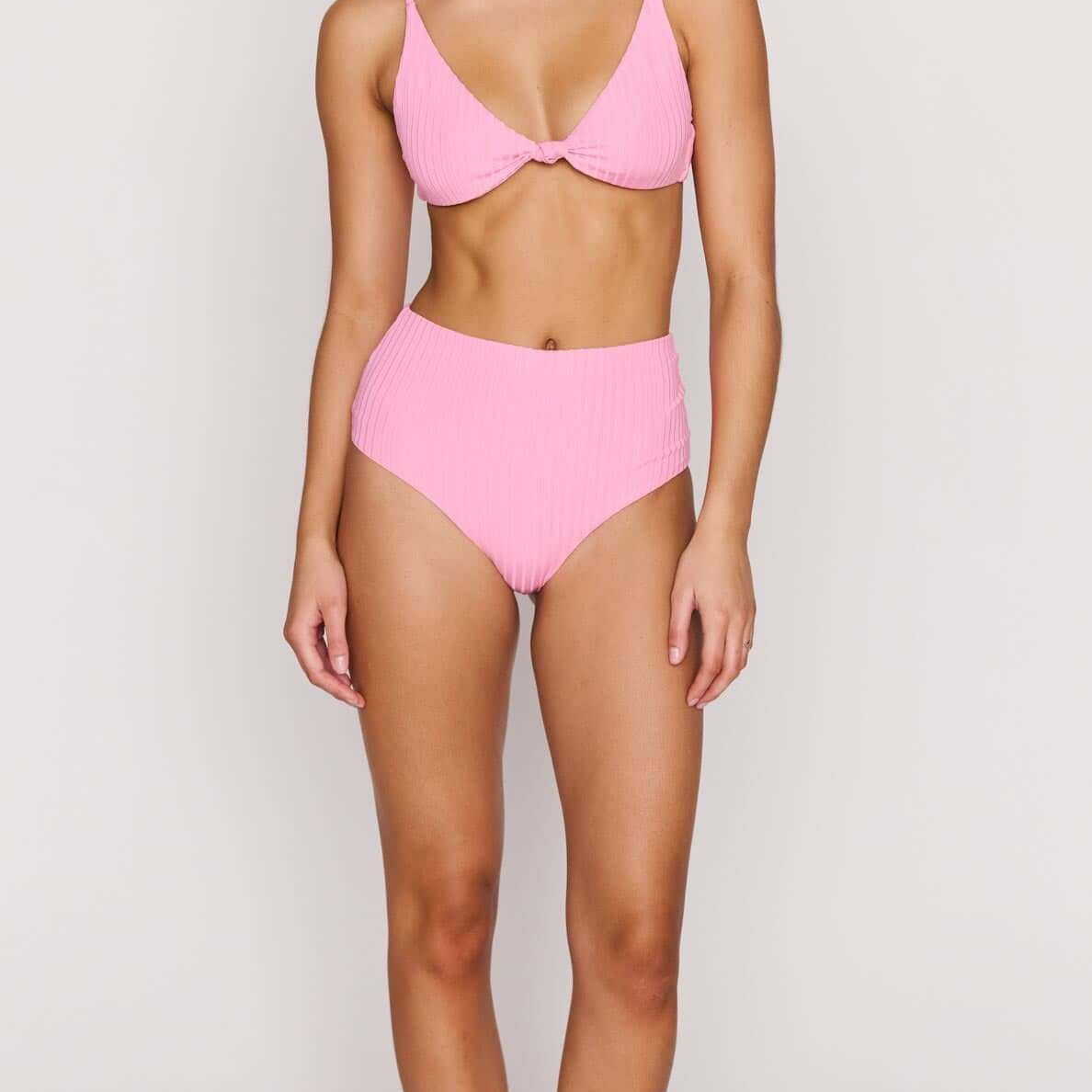 Pink High-Waist Bikini Bottoms