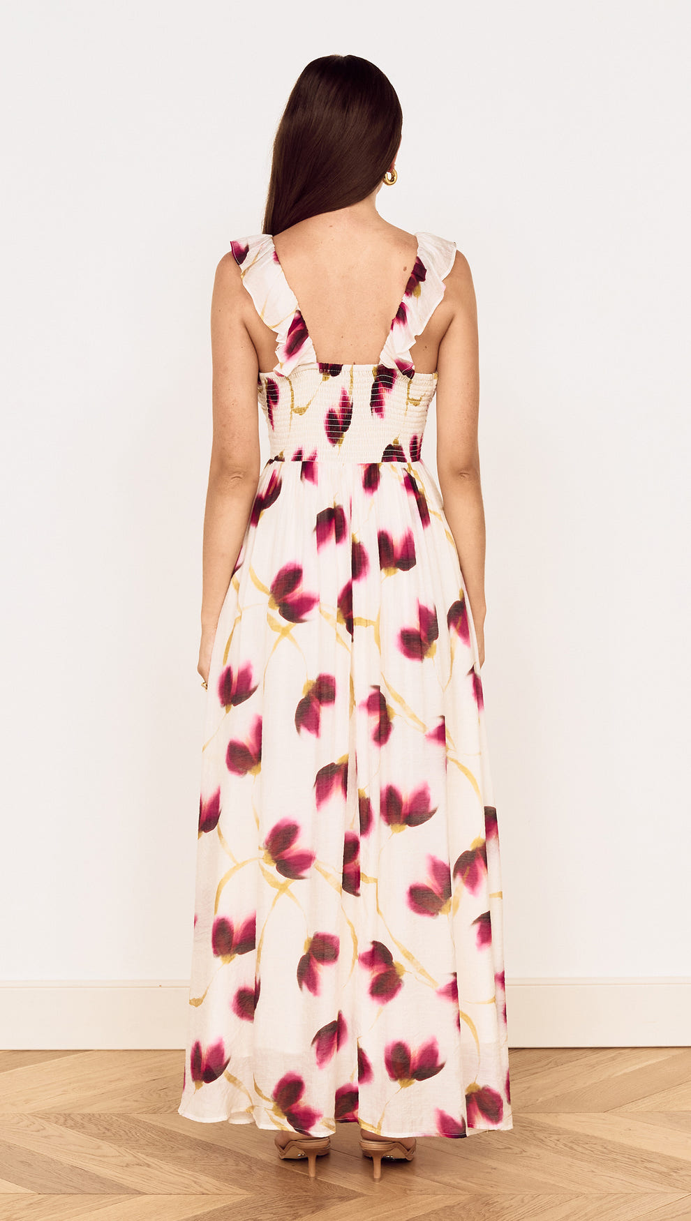 Floral Ruffle Detail Bias Maxi Dress