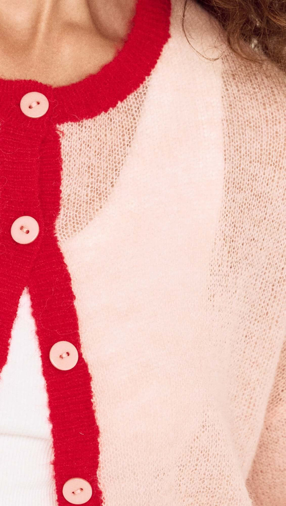 Sheer Contrast Trim Pink Cardigan