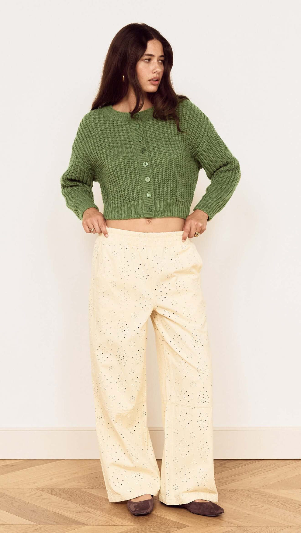 Green Cable Knit Cropped Cardigan