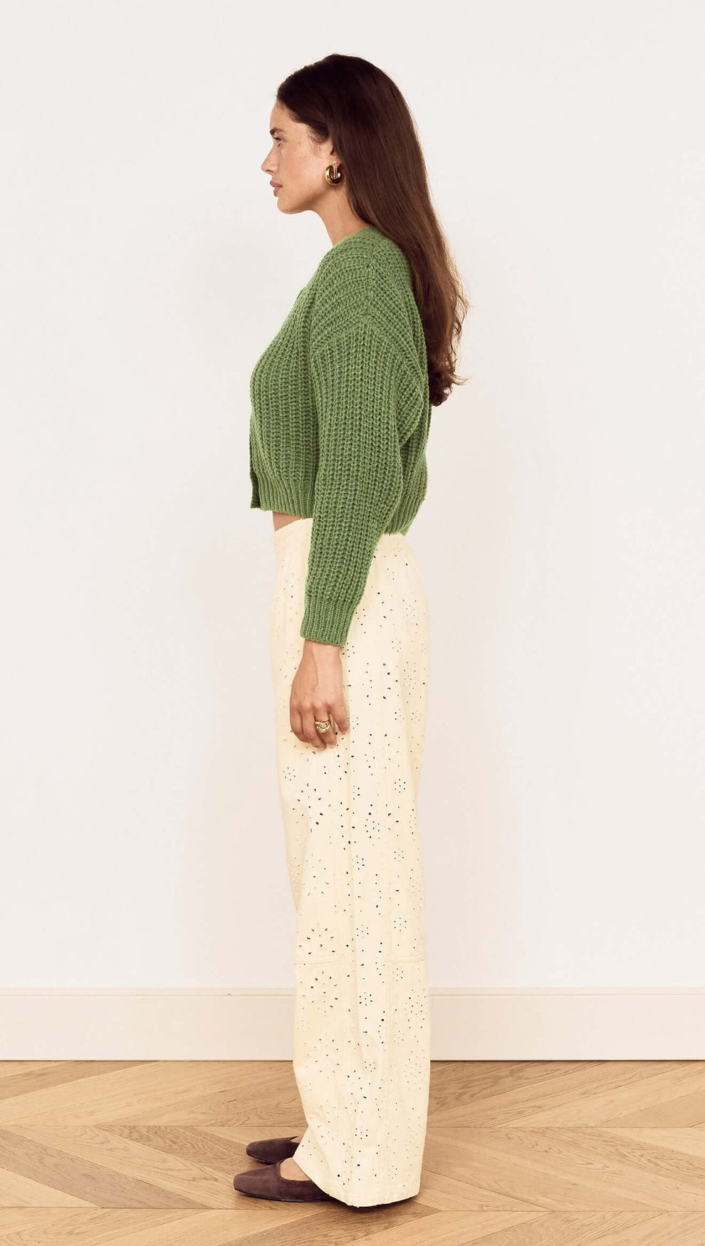 Green Cable Knit Cropped Cardigan